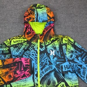 Hurley Windbreaker Jacket Boys XL Multi Color Neon Surf Graphic Skater Zip Up